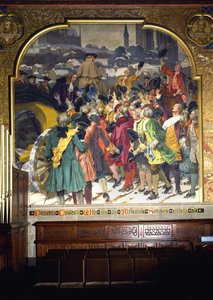 Estudiantes rodeando al profesor Christian Wolff a su llegada a Marburgo en 1723 de Peter Johann Theodor Janssen